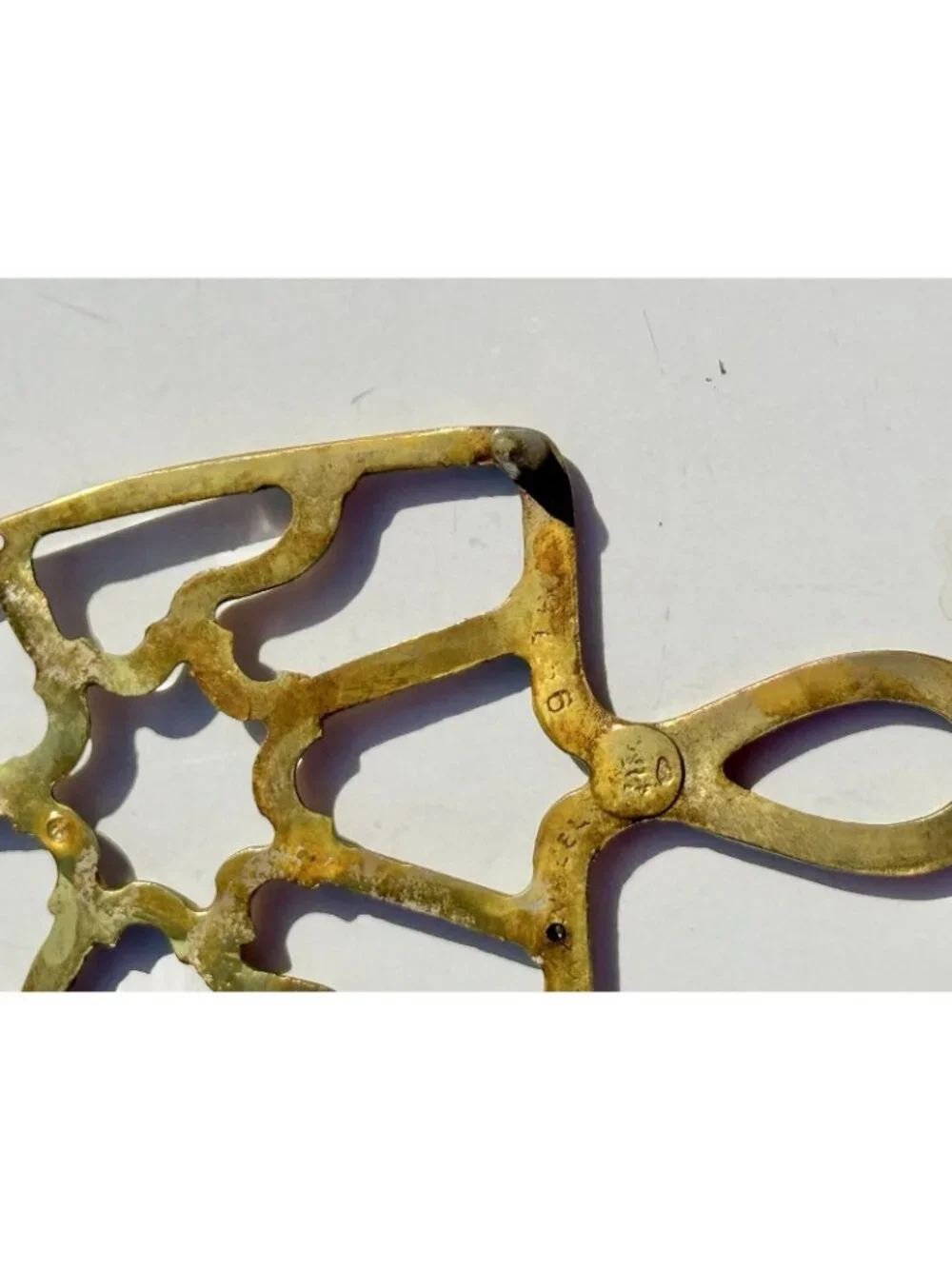 Brass Trivet Vintage Geometric Cast Brass Footed Flat Iron Triangle ‘Flatwheel’